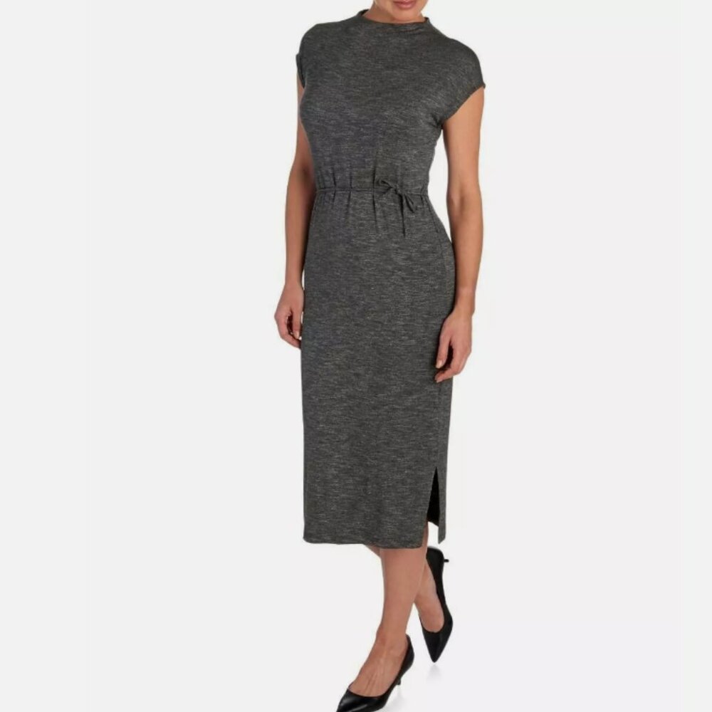 Dolan Gray Knit Mock Neck Midi Dress with Tie Waist and Short Sleeve M